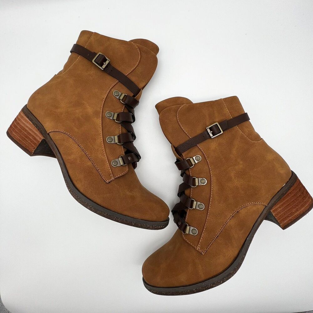 Kork-Ease Reese Tan Dark Brown Vegan Leather  Modern Short Riding Ankle Boot 8.5 - Picture 3 of 12